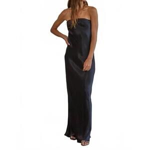 NEW BY TOGETHER satin tube strapless dress in black